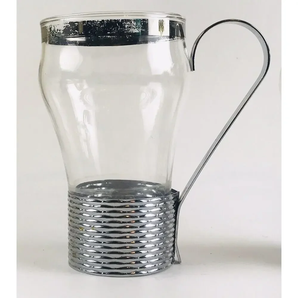 Vintage Federal Glass tumblers silver Colored handle MCM Cup Modern Mid Century